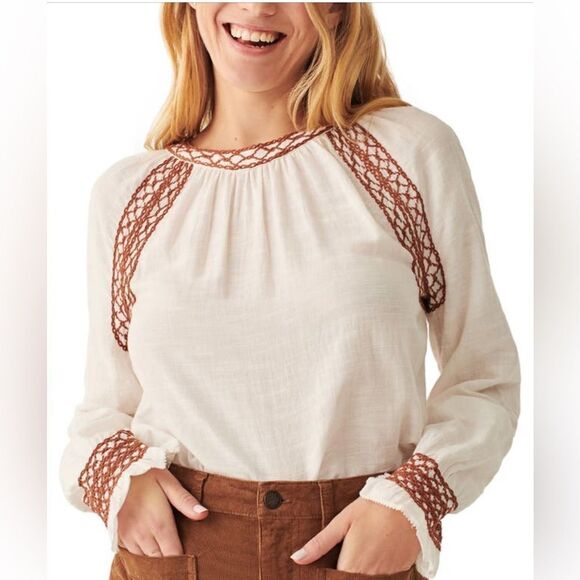 Faherty Arles Embroidered Long Sleeve Top, Renaissance, Beige, Small (4/6), NWT - Picture 1 of 16